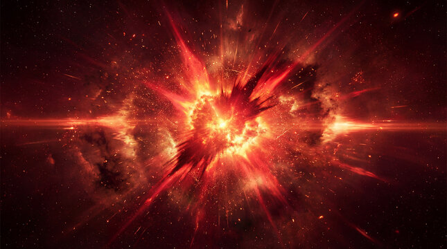 Cosmic Explosion: Witness the awe-inspiring birth of a celestial event as vibrant red and orange hues ignite in a breathtaking display of cosmic energy. 