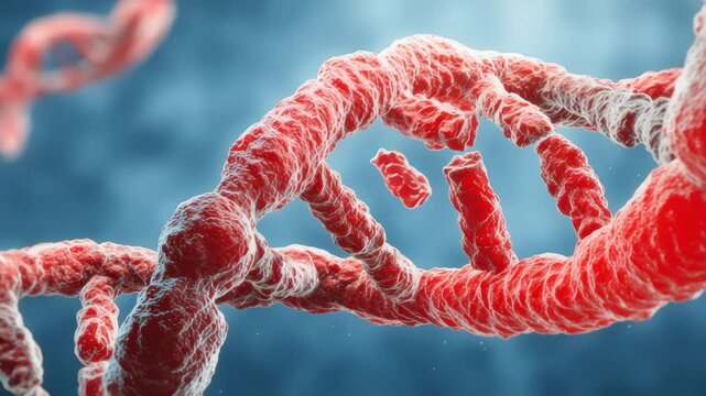 Purple Green DNA Helix Spinning on Dark Background Genetic Science Biotech Research Animation