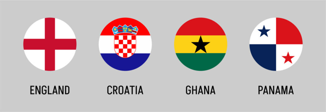 England Croatia Ghana Panama flags in circular badges set, national symbols collection, international countries icons, global identity vector illustration