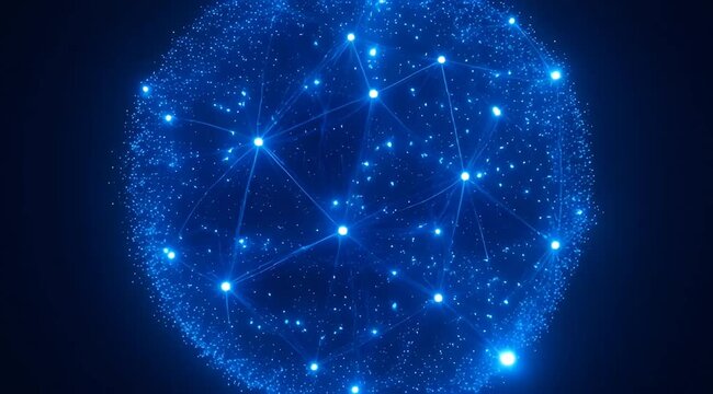 Abstract Glowing Blue Network Sphere Representation on a Dark Background