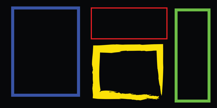 Colorful rectangular frame set with thin blue, red, green and thick yellow