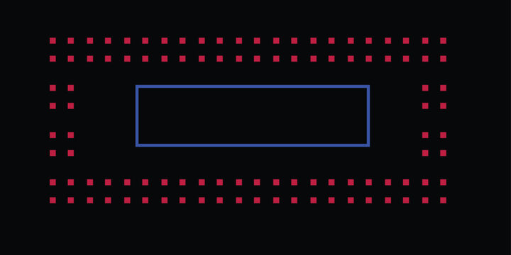 Blue rectangular frame with red dotted border on black background
