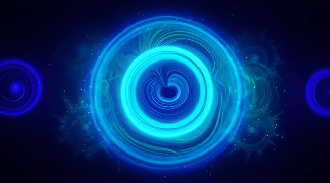 Abstract cosmic energy field with swirling glowing blue vortex and particles