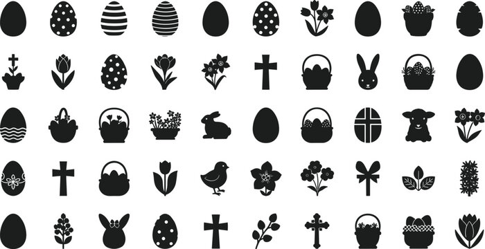 Black Easter icons on white background, Symbols and signs