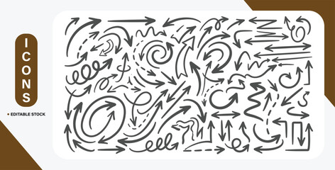 Hand Drawn Arrows Collection with Simple Arrow Marks and Paint Style Icons Set Isolated on White Background &ndash; Stock Vector.