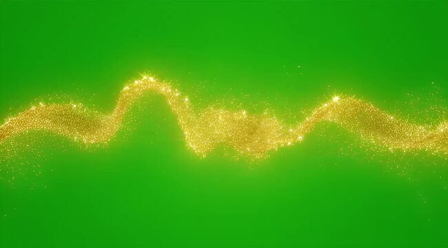 A shimmering golden particle trail on a vibrant green screen background
