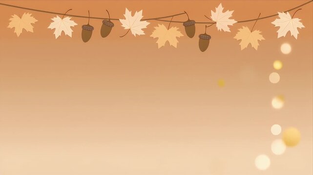 Hanging Autumn Leaves and Acorns Garland on Warm Gradient Background Minimalist Decor