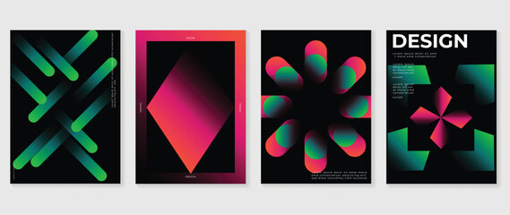 Fototapeta na wymiar Modern gradient poster background vector set. Abstract cover template with monotone perspective geometric prism shape. Ideal design for social media, cover, banner, flyer.