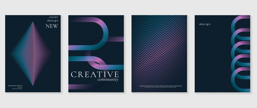 Modern gradient poster background vector set. Abstract cover template with monotone perspective geometric prism shape. Ideal design for social media, cover, banner, flyer.