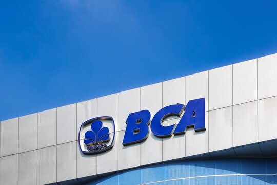 Front view of the exterior and nameplate of Bank BCA on April 3, 2026 in Bogor, Indonesia