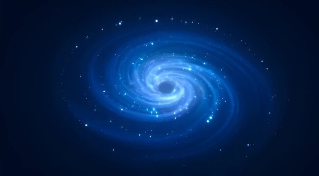 Blue galaxy with glowing stars and cosmic dust swirling around a blackhole