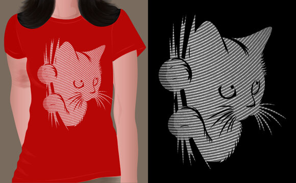 cat t shirt print design. print on demand vector illustration nice effect white color cat t shirt print design for dark color background.	