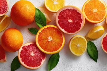 Vibrant Citrus Fruits Assortment with Grapefruits Oranges and Lemons.
