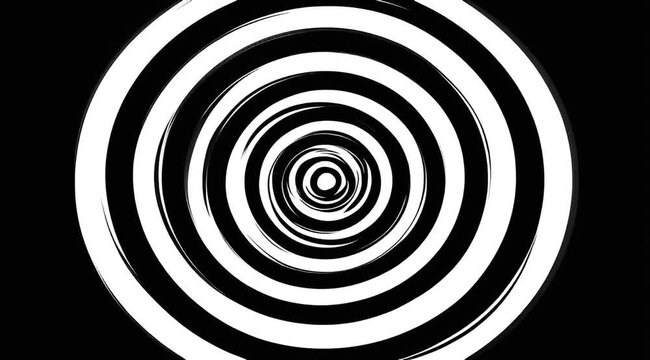 Abstract black and white hypnotic spiral tunnel illusion with circular vortex pattern