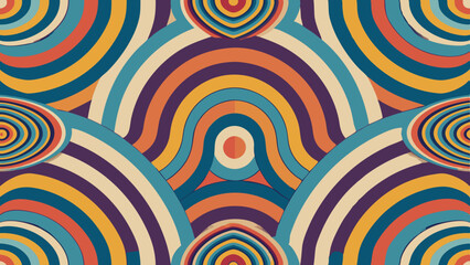 Fototapeta premium Retro concentric arch pattern with 1970s inspired color palette