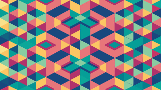 Geometric pattern of triangles and diamonds in vibrant colors