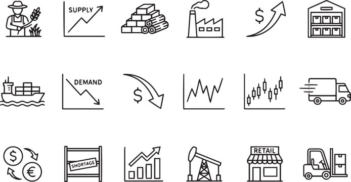 Line Icon Set for Business, Finance, and Logistics Concepts