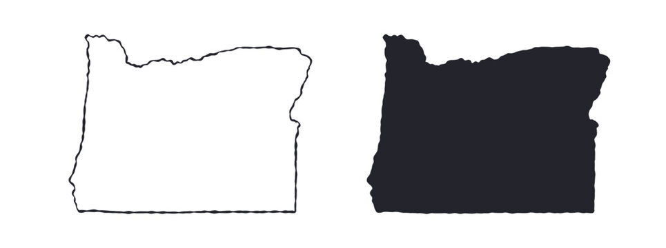 Oregon USA state map silhouette and outline map. Vector shapes of us state, isolated on white. Perfect for infographics, geography design, education, and maps.