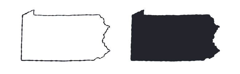 Pennsylvania USA state map silhouette and outline map. Vector shapes of us state, isolated on white. Perfect for infographics, geography design, education, and maps.