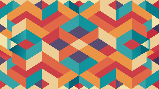 Retro geometric vector pattern with shapes and perspective