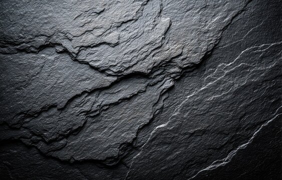 Dark natural slate stone background with rough texture and elegant patterns.
