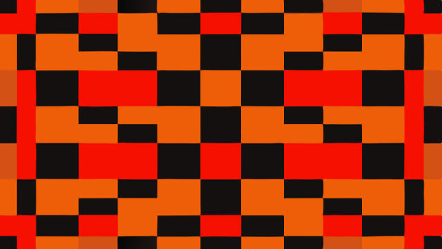 Abstract geometric pattern with orange, red, and black squares