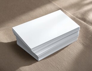 Fototapeta premium Stack of Blank White Business Cards on a Textured Surface.