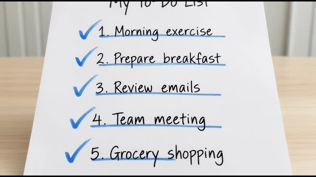 Close up view of a completed to do list on white paper