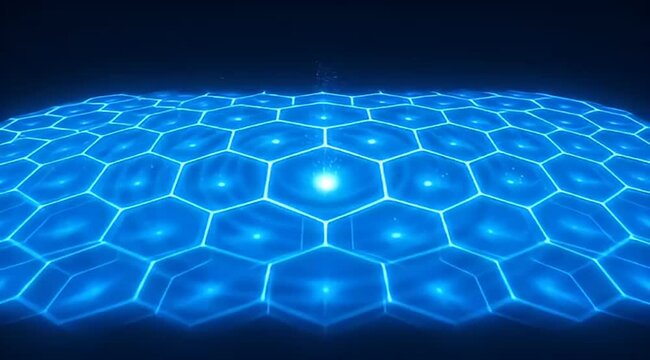 Abstract blue honeycomb pattern with bright spots creating a futuristic backdrop