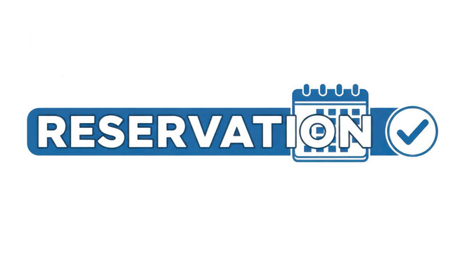 Blue reservation icon with a calendar and a check mark symbol isolated png