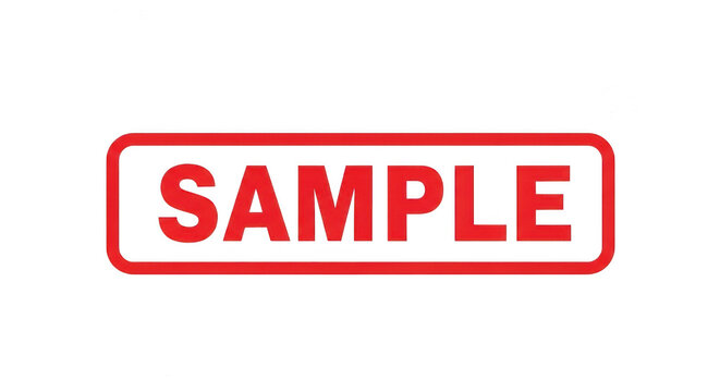 Red sample word inside a rounded rectangular frame stamp design isolated png