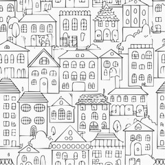 Fototapeta premium Black and white line doodle seamless pattern. Cute, funny creative minimalist style art background.