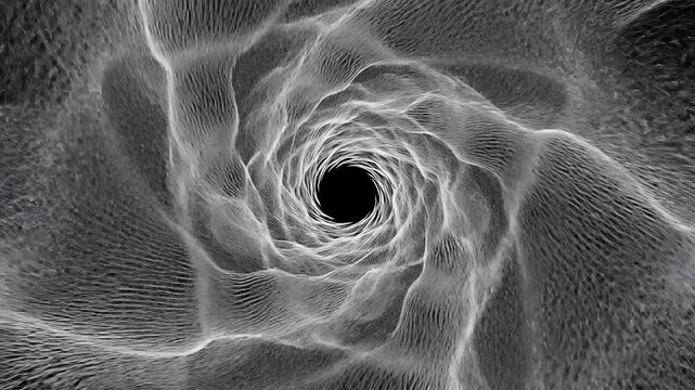 Abstract white textured vortex tunnel with a black void in the center
