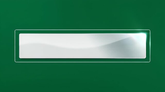 Rectangular white glossy panel with subtle curves on a deep green background with a thin white border