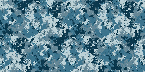 Abstract digital camouflage pattern in shades of blue.  Perfect for backgrounds, textures, or militarythemed designs.  Seamless repeat for versatile use in print and web projects. © Olena