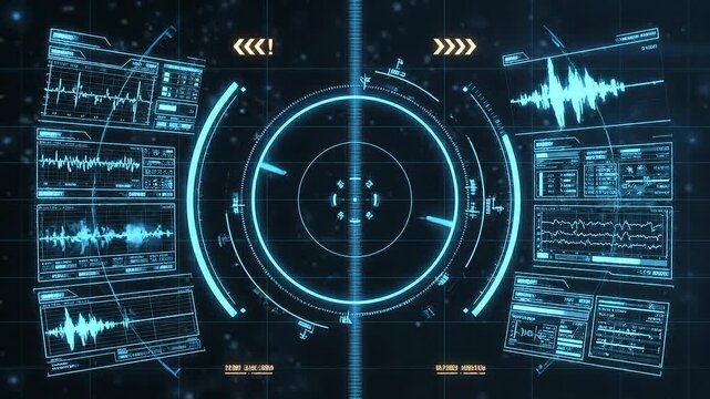 Futuristic HUD Interface with Data Displays and Target Reticle