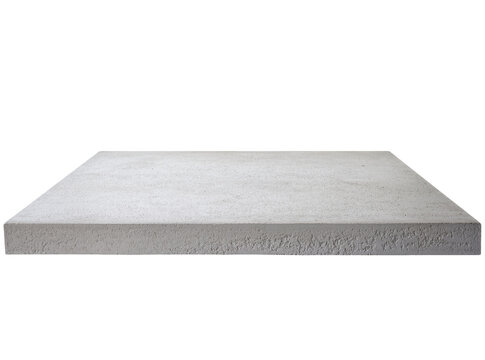 Rough textured gray concrete slab, a sturdy rectangular cement platform with visible aggregate surface, isolated PNG on transparent background for product display
