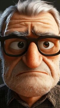 Close-up portrait of a grumpy old man with glasses and a wrinkled face, expressing anger or sternness, in a cartoonish style.