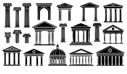 Classical architectural elements silhouettes vector columns arches domes set © MdMiraz