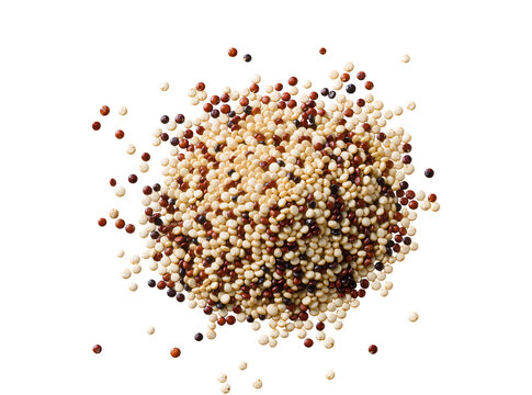 Nutritious blend of organic tri-color quinoa grains, a healthy superfood ingredient, isolated PNG on transparent background for culinary designs