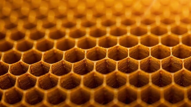 Honeycomb Texture: A detailed macro shot showcases the intricate structure of a natural honeycomb, revealing the hexagonal pattern and the beauty of natural design. 