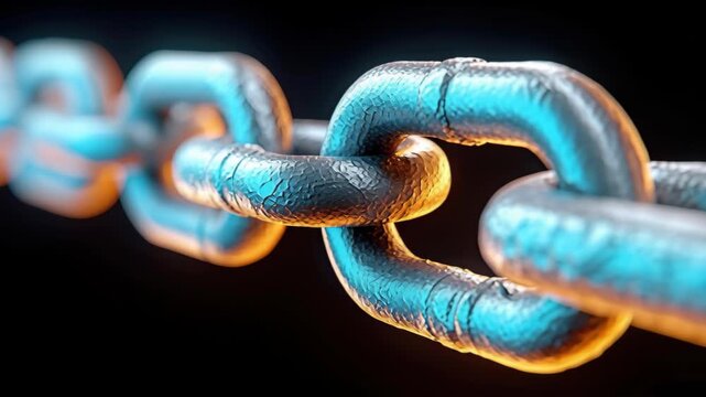 Interlinked Resilience: A macro view of a resilient metal chain against a contrasting backdrop, symbolizing strength, interconnectedness, and unwavering support.