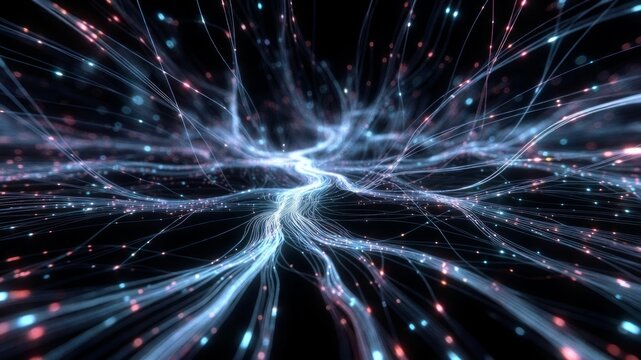 Futuristic AI Neural Network with Glowing Data Flow in Dark Space