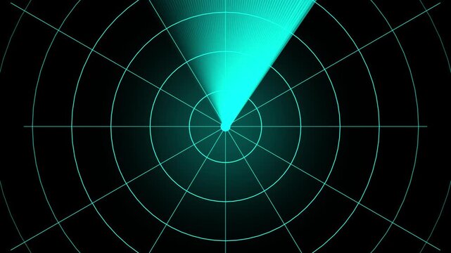 Radar scanning animation with rotating detection signal interface. Modern radar scanning system for surveillance monitoring and tracking. Digital radar scanning interface for navigation