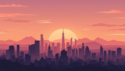 Fototapeta premium Urban City Skyline Panoramic Background Illustration
