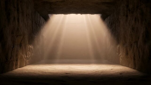 Empty Tomb Interior with Soft Light Rays