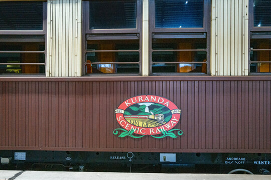 Cairns, Australia - Oct 2025: A heritage carriage of the Kuranda Scenic Railway at Cairns Station as local government advocates for a visitor levy to fund tourism infrastructure.