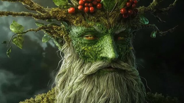Green Man with Leafy Beard and Berries