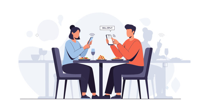 Couple ignoring each other at dinner, engrossed in smartphones