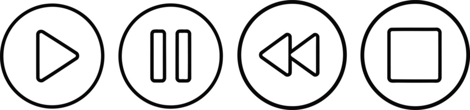 Set of four media player control icons displayed on a light background Vector